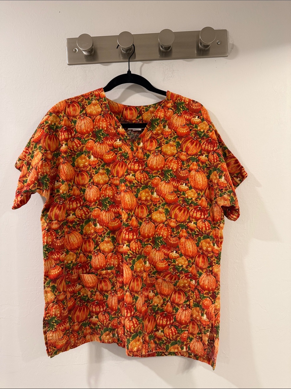 Men's Short-Sleeve V-Neck Shirt with Pumpkin Fall Print - Orange